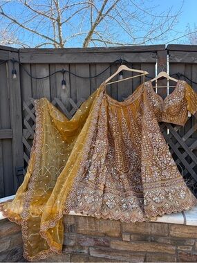 Mustard Gold Embroidered Lehenga Set with Dupatta